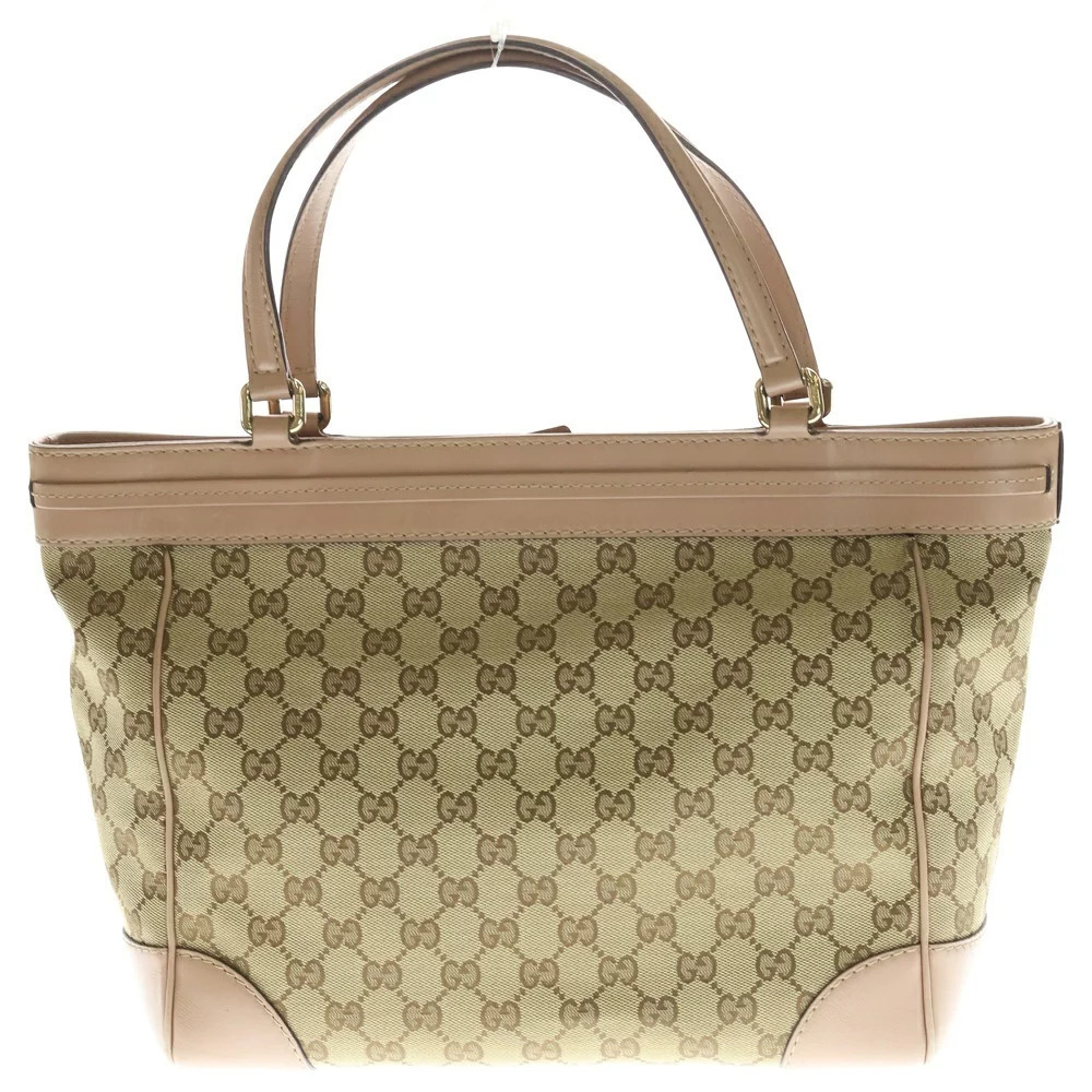 Gucci Handbag Beige Bag Leather GG Tote Canvas Pink